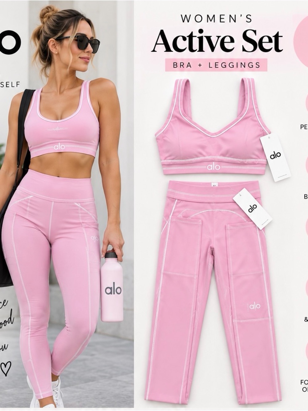 ALO Yoga Pink Women's Sport Bra & High-Waist Leggings Set